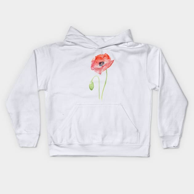 Red Poppy Watercolor Kids Hoodie by Olechka